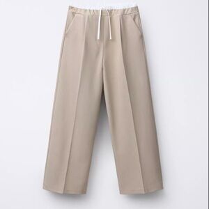 Zara Beige Double Waistband Wide Leg Pants
